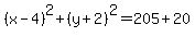 (x-4)^2+(y+2)^2=205+20